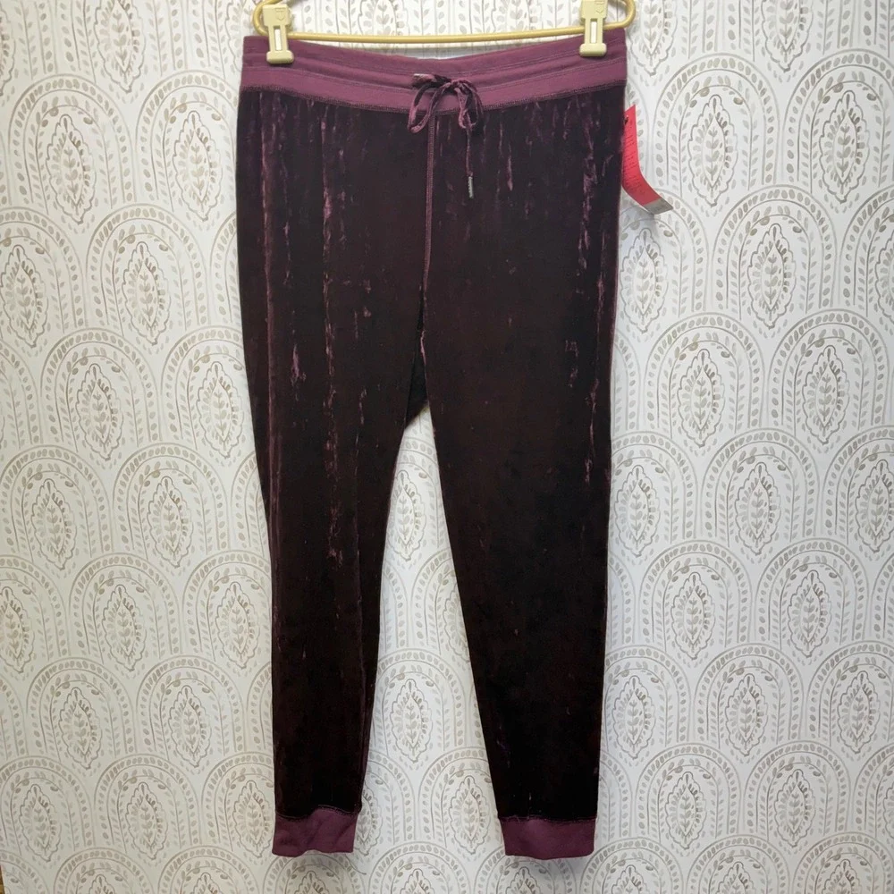 Betsey Johnson Joggers Womens XL Merlot Velour Performance‎ Velvet NWT